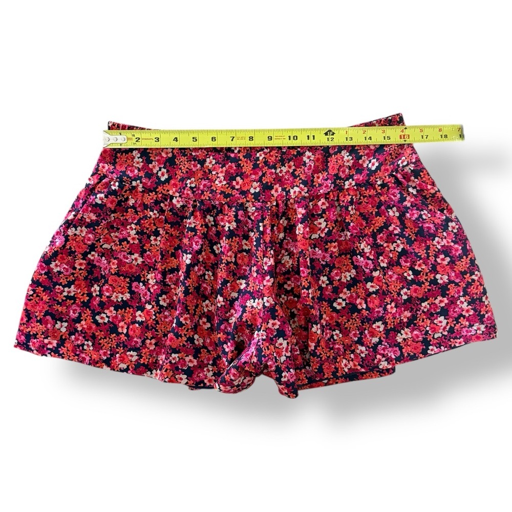 Express Size 8 Pleated Floral High Waisted Skort Shorts Navy Pink Orange - Picture 4 of 8